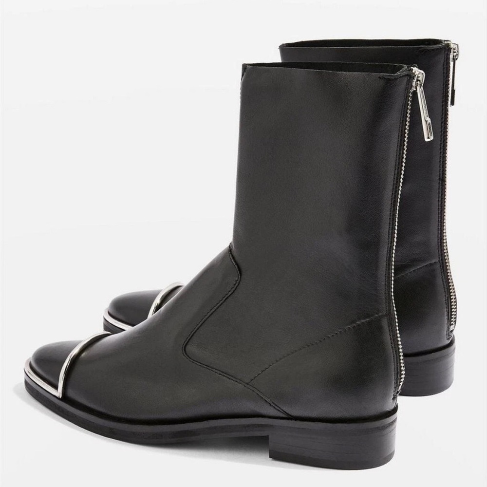 Topshop Black Leather Ankle Boots with Silver Toe Accents - Picture 15 of 16
